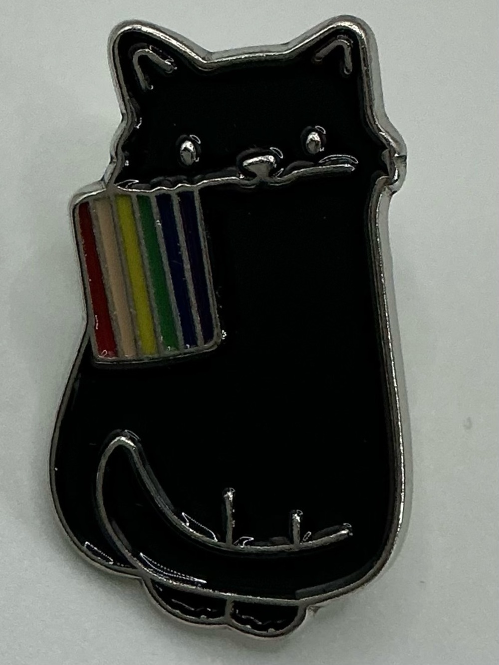 LGBTQ RAINBOW PRIDE UNISEX BLACK CAT PIN WITH FLAG FLAIR